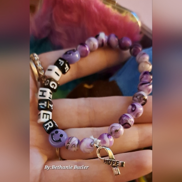Cancer Purple Homemade Bead And Charm Bracelet "hope" - Picture 7 of 13